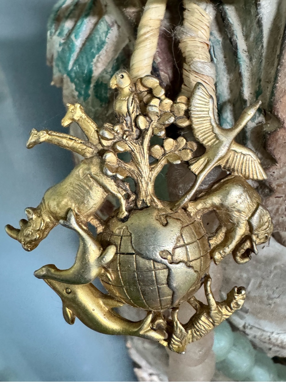Vintage 1990’s AJC Gold Animals of the Earth Planet Brooch 2.25"